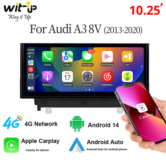 Wit-Up For Audi A3 8V MMI (2013-2020) 10.25“ Touchscreen Upgrade Android Radio Aftermaket GPS Navi CarPlay Autoradio Car Stereo Car Multimedia Player