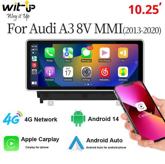 Wit-Up for A3 8V (2013-2020) Sportback 10.25" Touchscreen Android Auto Carplay Screen Multimedia Upgrade Stereo AutoRadio Head Unit Waze Netflix Tiktok