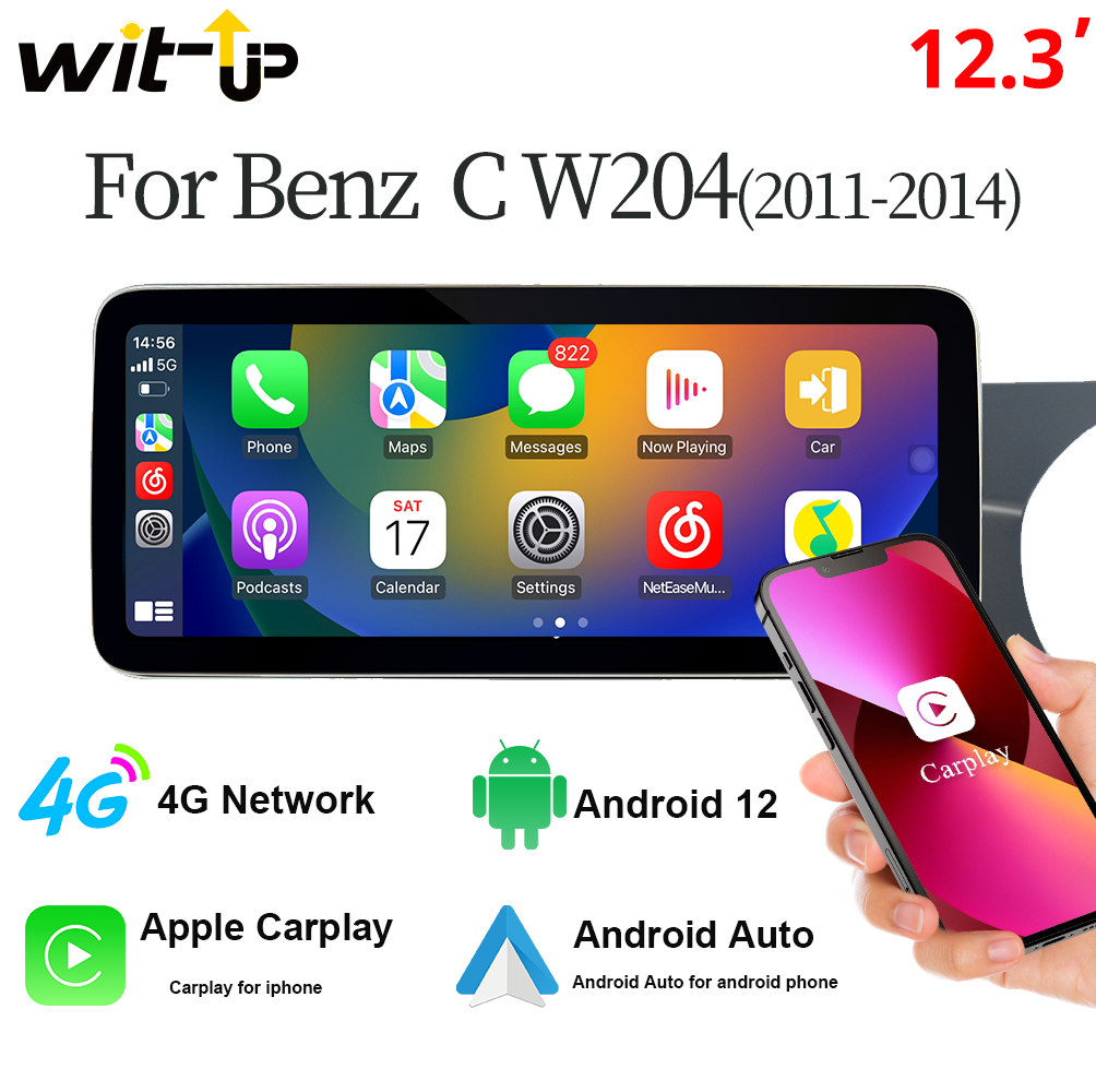 Wit-Up Android 12 Car Multimedia DVD Stereo Radio Player GPS Navigation CarPlay Auto for Benz C W204 2011-2014 RHD
