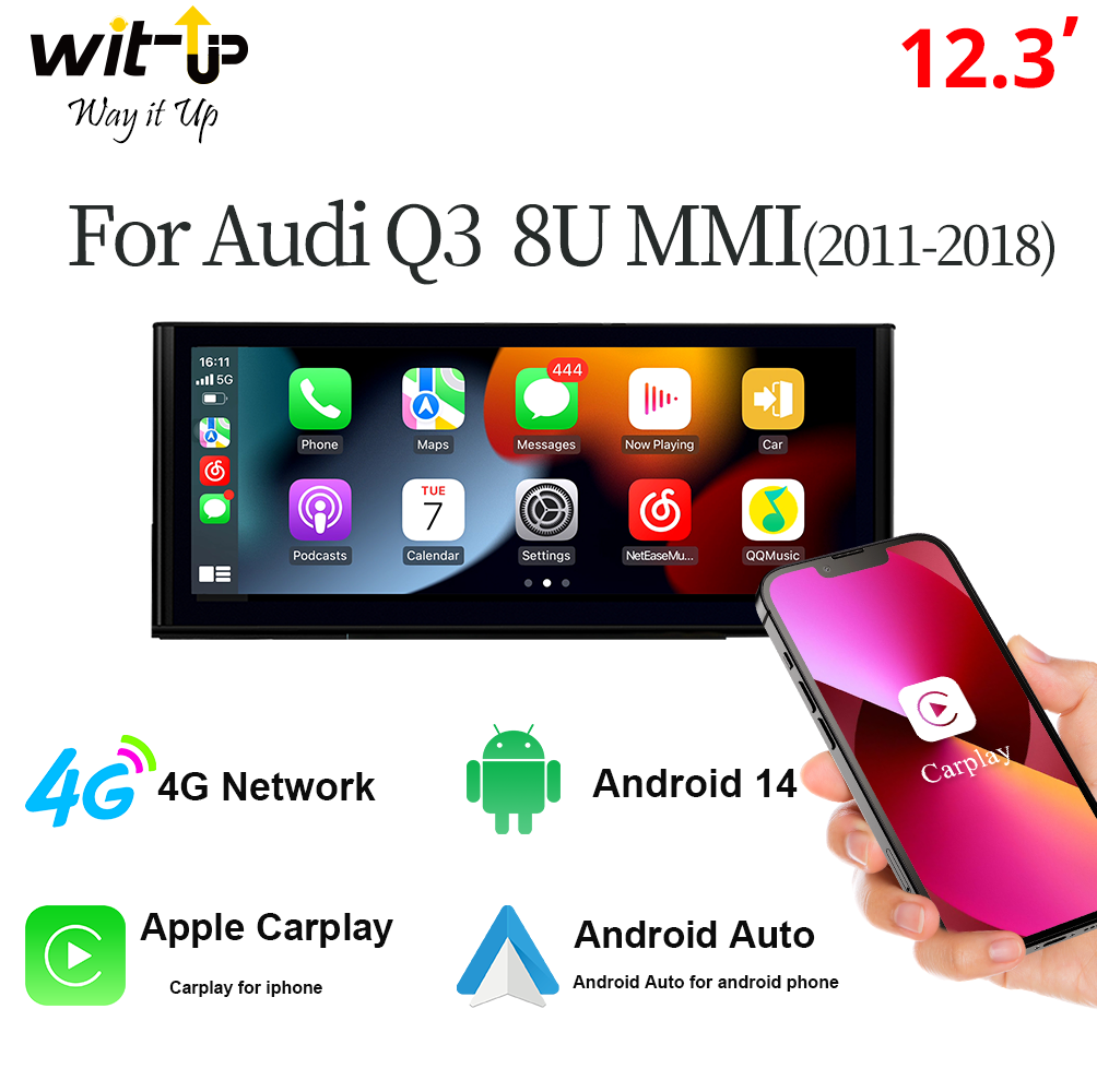 Wit-Up 12.3" Blu-ray Touchscreen For Audi Q3 8U MMI Upgrade Apple Caplay Full screen Android Mirroring GPS Navigation 4G Wi-Fi Video In Motion Twitter DAB+ Obd2 2011 2012 2013 2014 2015 2016 2017 2018