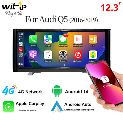 Audi Q5 Android Radio Apply Carplay B9 12.3” Touchscreen Autoradio Car Stereo Head Unit Navi GPS Wireless Carpaly Mirror Link Android 13 Netflix Waze Tiktok Google Map Game Music Spotify Youtube Aftermarket