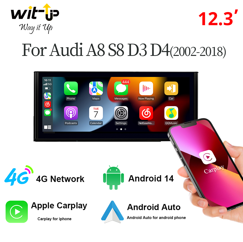 Car Stereo Audi A8 S8 D3 D4 Touch Screen Upgrade Double Din Radio Apple CarPlay & Android Auto GPS Navigation Bluetooth Backup Camera Aftermarket Google Maps 4G Wi-Fi 2002 2003 2004 005 2006 2007 2008 2009 2010 2011 2012 2013 2014 2015 2016 2017 2018