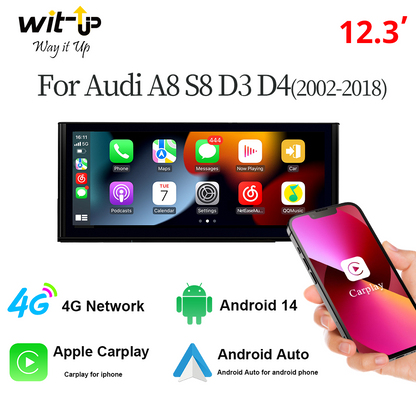 Car Stereo Audi A8 S8 D3 D4 Touch Screen Upgrade Double Din Radio Apple CarPlay & Android Auto GPS Navigation Bluetooth Backup Camera Aftermarket Google Maps 4G Wi-Fi 2002 2003 2004 005 2006 2007 2008 2009 2010 2011 2012 2013 2014 2015 2016 2017 2018