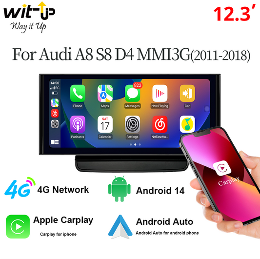 Wit-Up For Audi A8 S8 D4 2011-2018 MMI 3G 12.3" Touch Screen Multimedia Upgrade Android GPS Navi Autoradio Stereo Carplay Youtube Apply Carplay AirPlay Mirroring Wired Android