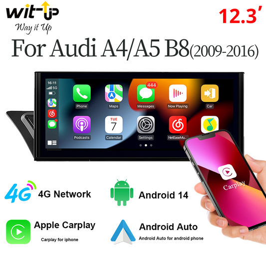Audi A4 A5  MMI 2G 12.3" Touchscreen Upgrade GPS Navigation Android Auto Stereo Wireless Carplay (2009-2015) Youtube Apply Carplay AirPlay Mirroring Wired Google Map Reddit Twitter