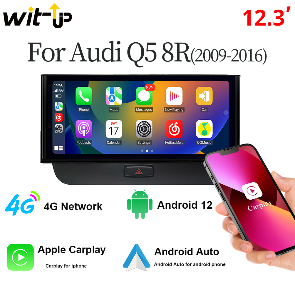 Wit-Up Audi Q5 8R (2009-2015) LHD MMI 12.3" Touchscreen GPS Navi Autoradio Stereo Carplay Youtube Apply Carplay AirPlay Mirroring Wired Android