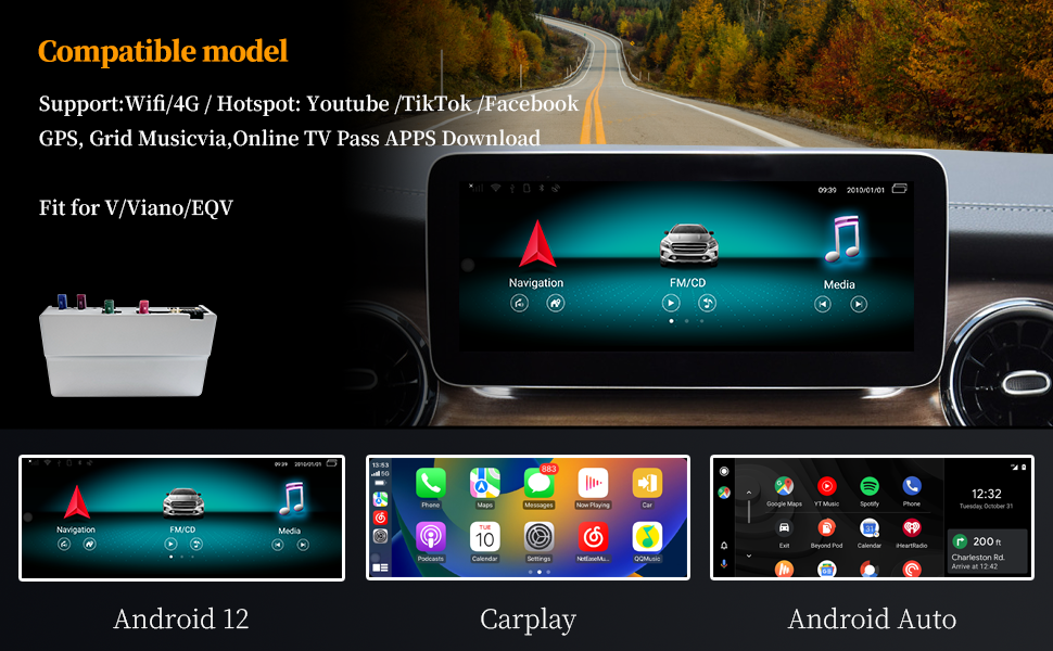 Wit-Up Android Auto Apple CarPlay Adapter For Mercedes Vito 12.3" W447 NTG6.0 2019- present MBUX Radio  Auto Spotify Wireless Android 13 CarPlay Adapter Player Without Touch Upgrade Screen Reverse Camera - Wit-Up Media Refit Tech