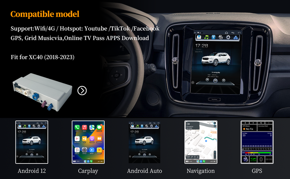 Wit-Up Android CarPlay Adapter For Volvo XC40  9" Radio Navigation Update Multimedia System Fulll Wireless CarPlay Full Video