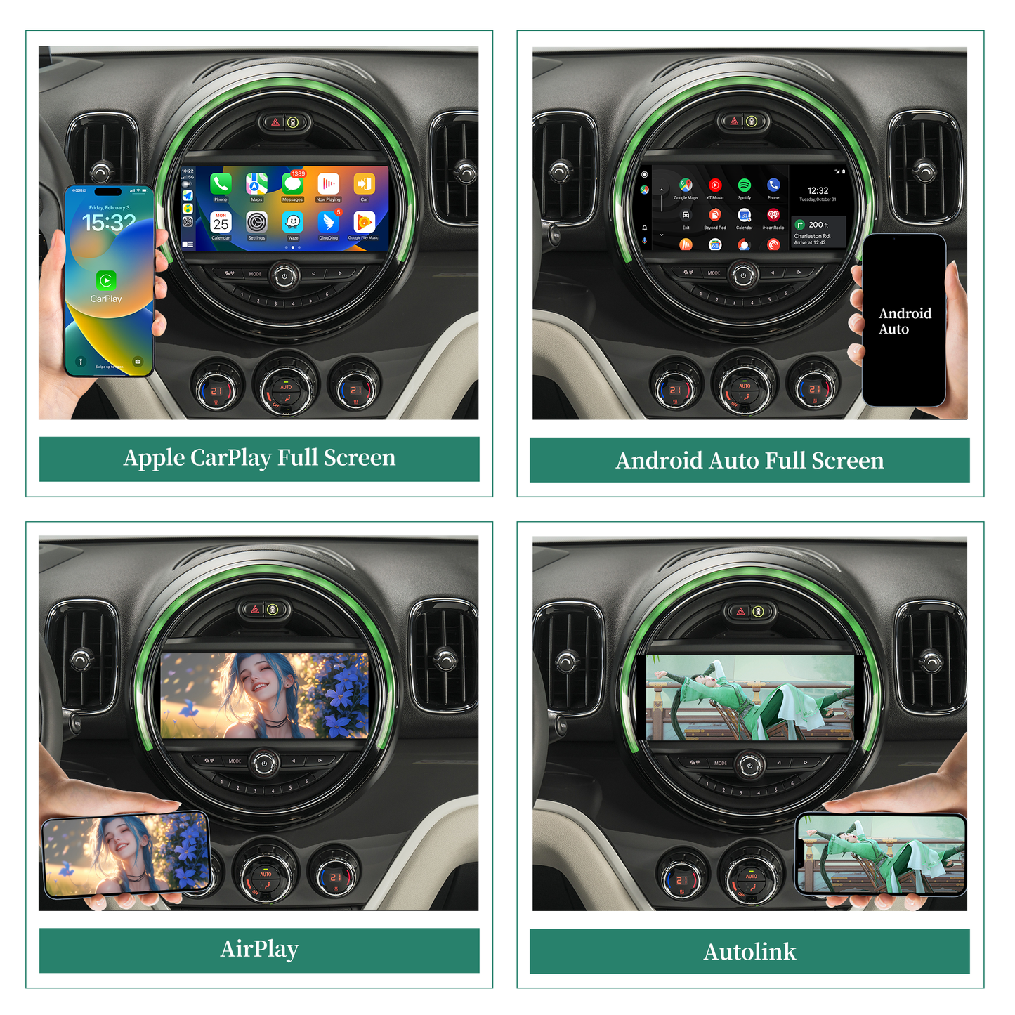 Mini Cabrio Convertible Android Wireless Adapte for F57 Mini Cooper Jcw One NBT 8.8 Without Touch Apple Wit-Up For CarPlay Multi Media interface Android Auto Netflix FullScreen Wi-Fi Movies Music TV Video