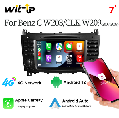 For Mercedes Benz  C- W203 (2004-2007) CLK W209(2004-2005)Full Upgrade USB BT Reverse Cam Apple Carplay Android Auto Head Unit Navigation Radio Stereo