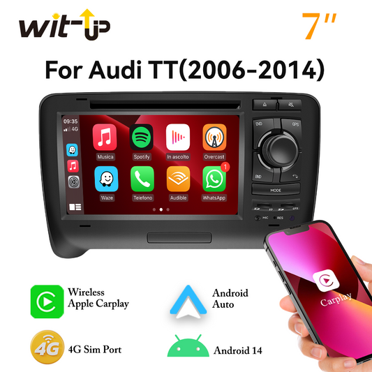 Wit-Up Audi TT Mk2 8J  7 inch Autoradio Touch Screen Upgrade  Wireless Apple CarPlay Car Stereo Replacement Aftermarket Head Unit Android Auto Mirror Link GPS Navigation Backup Cameras Netflix Spotify