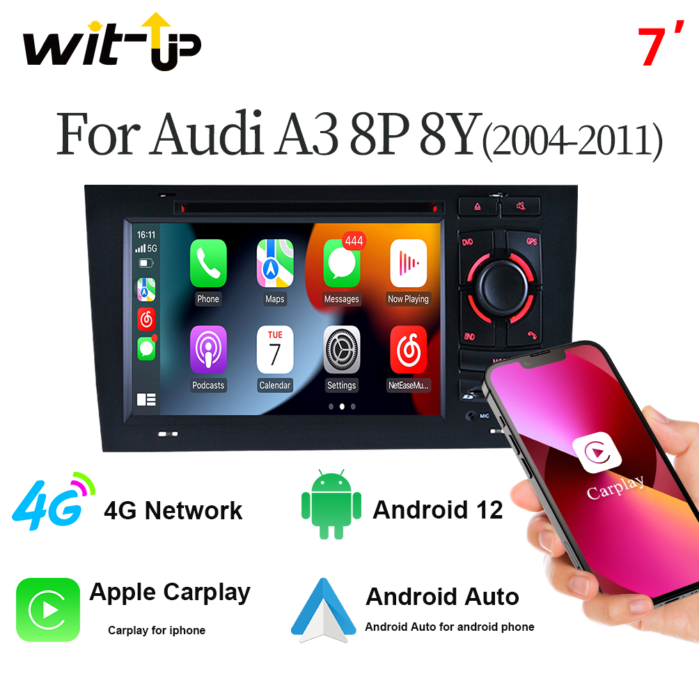 Wit-Up Audi A3 Car Radio Double Din Dash Kit  8P 8L 8Y Android Head Unit 2004-2011 Touch Screen Radio  Buletooth Apple Carpaly Aftermarket  double din Backup Cameras GPS Navigation Movies Music