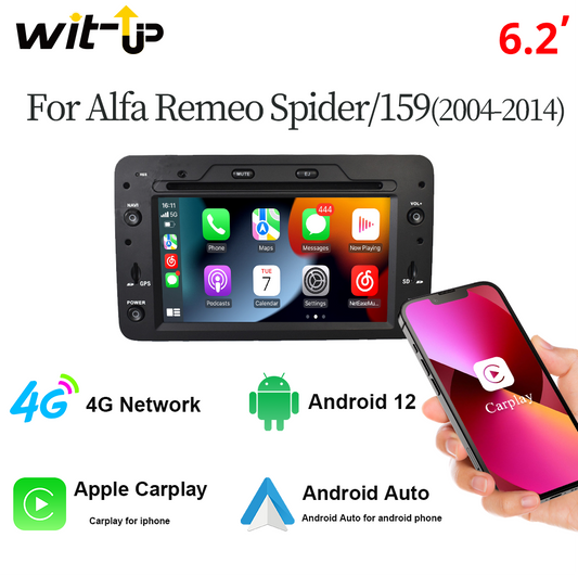 Wit-Up Android Radio Alfa Romeo 159 For Spider/159 2004-2014 Auto Head Unit Touch Screen Upgrade Autoradio Aftermarket Retrofit Bluetooth Apple CarPlay Movie Music Backup Cameras TikTok GPS Navigation