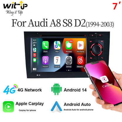 Audi A8 S8 D2 Car Stereo Dash Kit Head Unit Double Din 1993-2003 7 inch Touch Screen Radio Apple CarPlay & Android Auto GPS Navigation Bluetooth Backup Camera Aftermarket Head Unit Google Maps 4G Wi-Fi