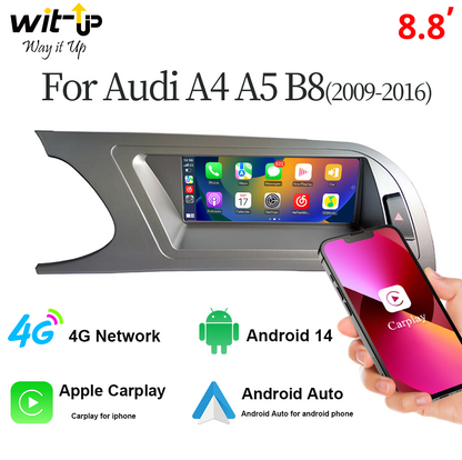Best Audi A4 A5 MMI 8.8" Touchscreen Upgrade Autoradio Car Radio Stereo GPS Navigation Wireless Apple Carplay Android 14 Head Unit Aftermarket Youtube Wired Netflix Multimedia Game Google Map 2009-2016