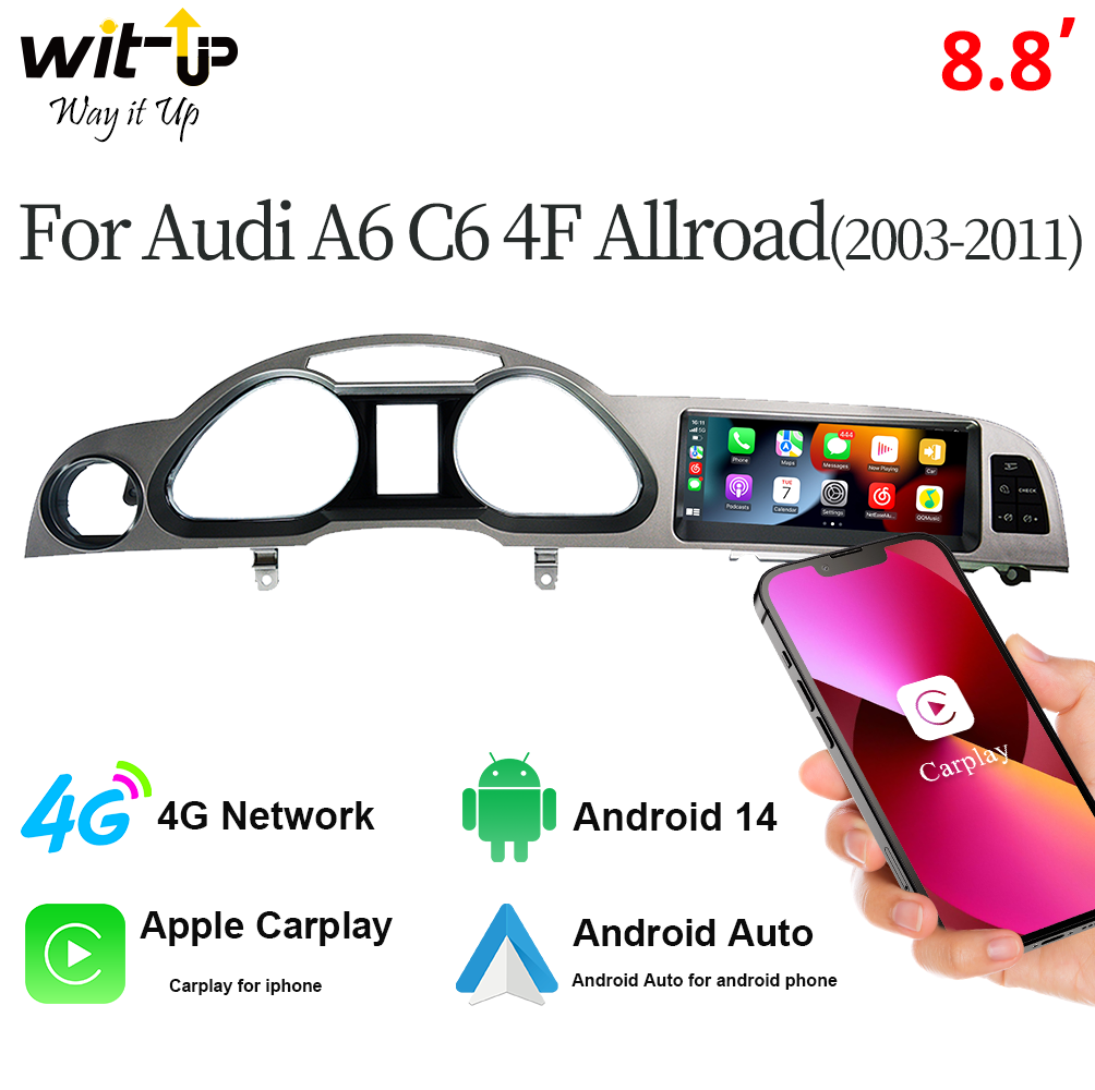 Audi A6 C6 Stereo Upgrade 8.8 Inch Touch Screen Apple CarPlay Andriod Auto Netflix WiFi Android13  Wireless Multimedia Backup Cameras Radio Player GPS Navigation 2003 2004 2005 2006 2007 2008 2009 2010 2011