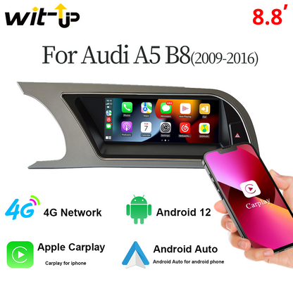 Wit-Up 8.8" Touchscreen Audi A5 S5 RS5 B8 MMI 2009-2016 5 Apply Carplay Android GPS Navi Autoradio Stereo Youtube Apply Carplay Head Unit Mirror Link Android Auto Netflix Waze Tiktok Android 13 Movies, Music