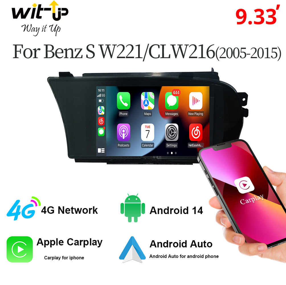 Wit-up para Benz S W221 CL W216 9,33 "Pantalla táctil actualización Android radio Aftermaket GPS Navi CarPlay Autoradio coche estéreo Multimedia