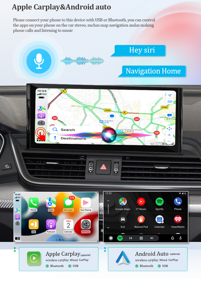 Audi Q5 Android Radio Apply Carplay B9 12.3” Touchscreen Autoradio Car Stereo Head Unit Navi GPS Wireless Carpaly Mirror Link Android 13 Netflix Waze Tiktok Google Map Game Music Spotify Youtube Aftermarket