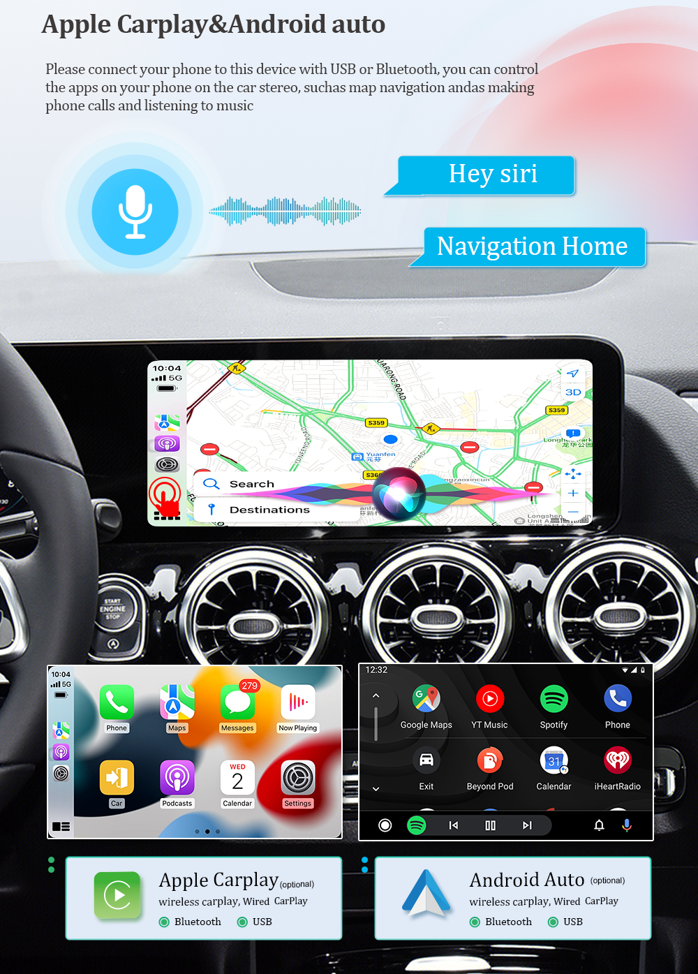 Adaptador Android CarPlay para Mercedes 12,3 "clase A W177 NTG6 MBUX Radio navegación actualización sistema Multimedia inalámbrico CarPlay 