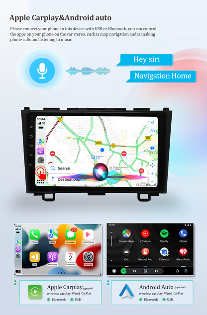 Wit-Up Honda Crv Car Radio For Upgrade Double Din 9 inch 2006-2012 Screen Installation Apple CarPlay & Android Auto Head Unit GPS Navigation Bluetooth Replacement Aftermarket Video Games Google Maps 4G Wi-Fi