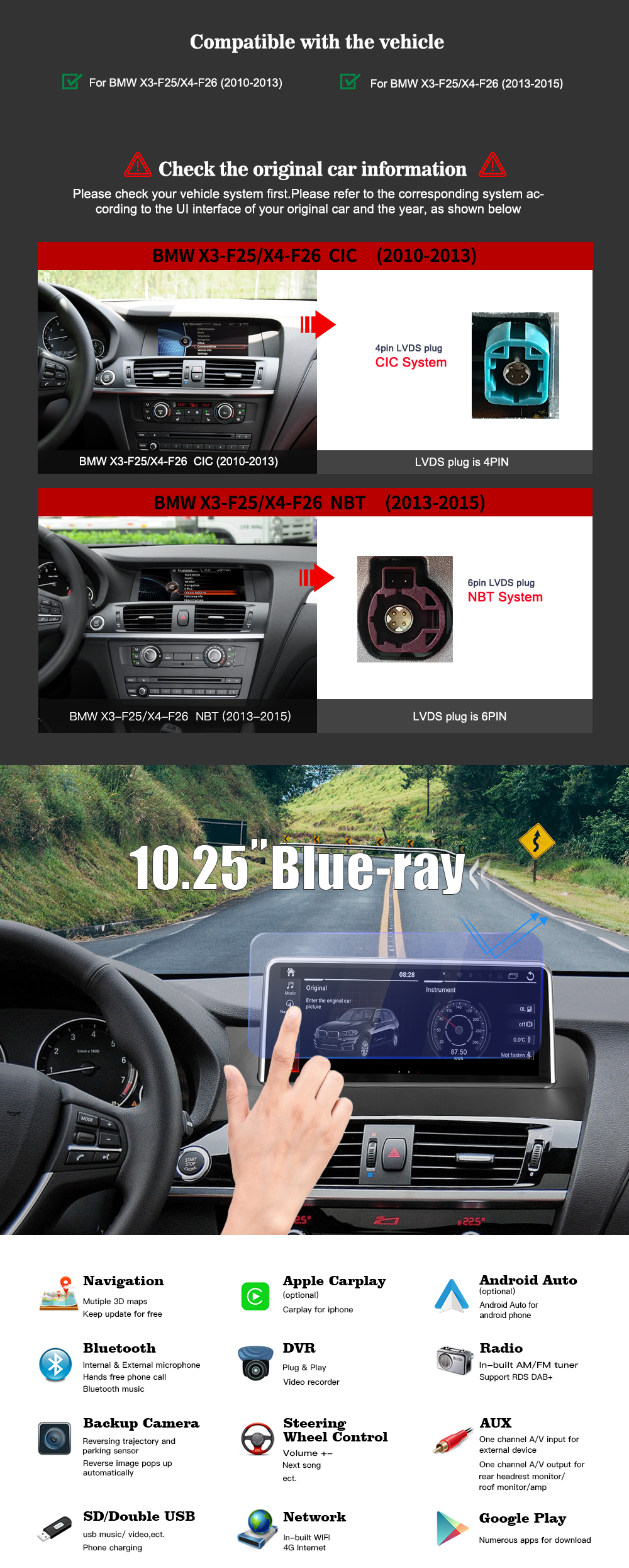Wit-Up For BMW X3 X4 F25 F26 10.25" Touch Screen Upgrade Radio Android 12 Aftermaket GPS Navi CarPlay Autoradio Car Stereo Multimedia