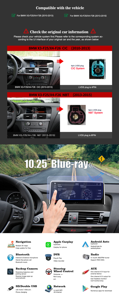 Wit-Up For BMW X3 X4 F25 F26 10.25" Touch Screen Upgrade Radio Android 12 Aftermaket GPS Navi CarPlay Autoradio Car Stereo Multimedia