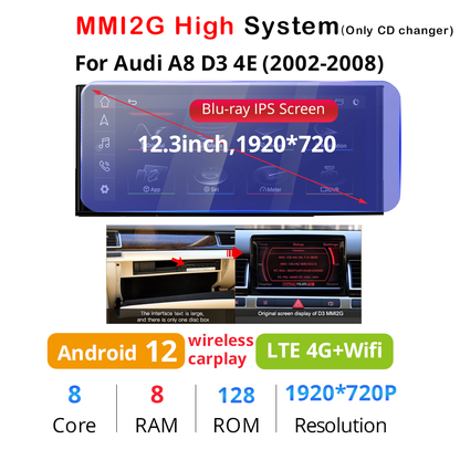 Wit-Up Android Head Unit Car Stereo For Audi A8 S8 D3 D4 2002-2018 12.3 inch Touch Screen Radio Apple CarPlay & Android Auto GPS Navigation Bluetooth Backup Camera Aftermarket  Google Maps 4G Wi-Fi