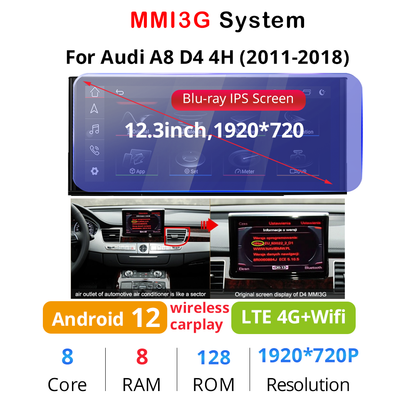 Wit-Up Android Head Unit Car Stereo For Audi A8 S8 D3 D4 2002-2018 12.3 inch Touch Screen Radio Apple CarPlay & Android Auto GPS Navigation Bluetooth Backup Camera Aftermarket  Google Maps 4G Wi-Fi