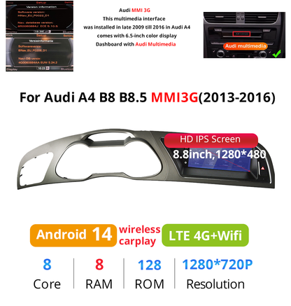 Wit-Up 8.8" Touchscreen For Audi A4 A5 MMI 2009-2016 GPS Navi Autoradio Stereo Carplay Android 14.0 Aftermarket Radio - Wit-Up Media Refit Tech