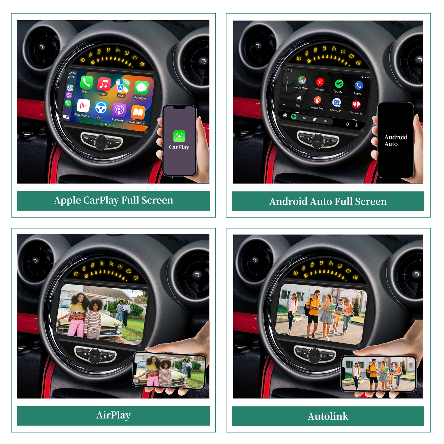 Wit-up 8-inch Touch Screen install 6.5-inch Mini Cooper R55 R56 R57 R58 R59 R60 R61 CIC Apple CarPlay Android Auto Split Screen Mirroring Full Screen Phones Navigation Waze Netflix Backup Cameras