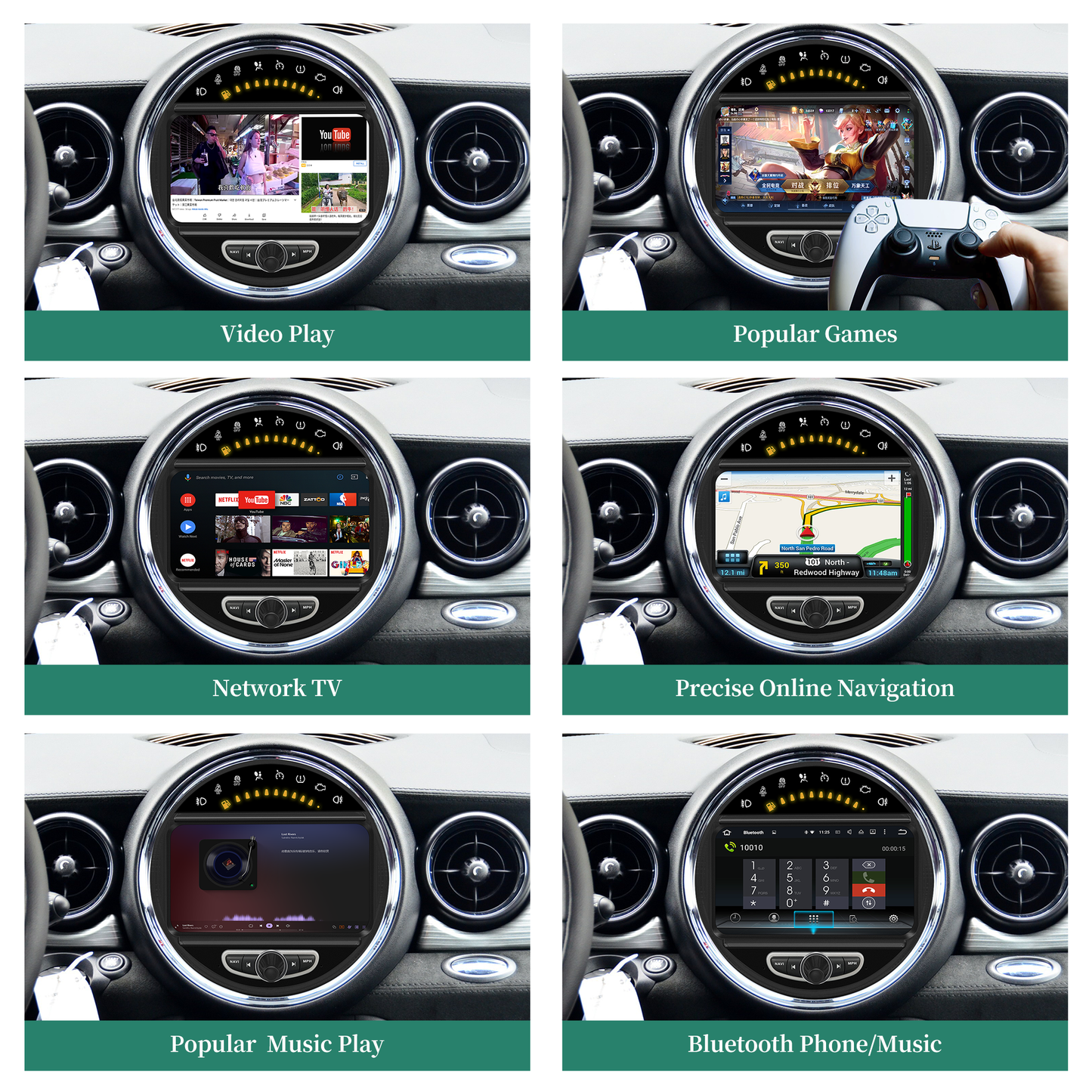 Wit-up 8-inch Touch Screen install 6.5-inch Mini Cooper R55 R56 R57 R58 R59 R60 R61 CIC Apple CarPlay Android Auto Split Screen Mirroring Full Screen Phones Navigation Waze Netflix Backup Cameras