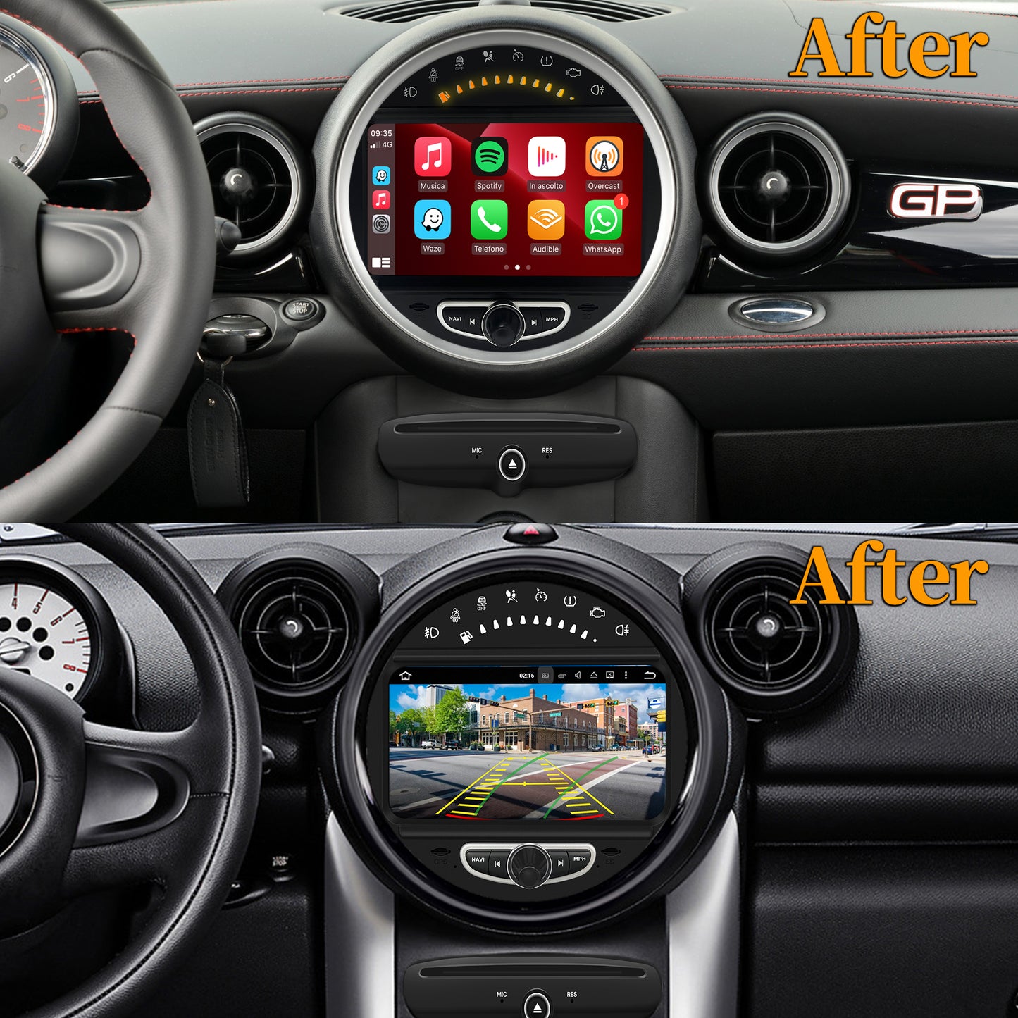 Wit-up 8-inch Android Screen Upgrade Mini Cooper R55 R56 R57 R58 R59 R60 R61 Radio Android Auto CarPlay Split Screen Mirroring Full Screen iPhone Navigation Google Maps Spotify Hulu Reverse Cameras