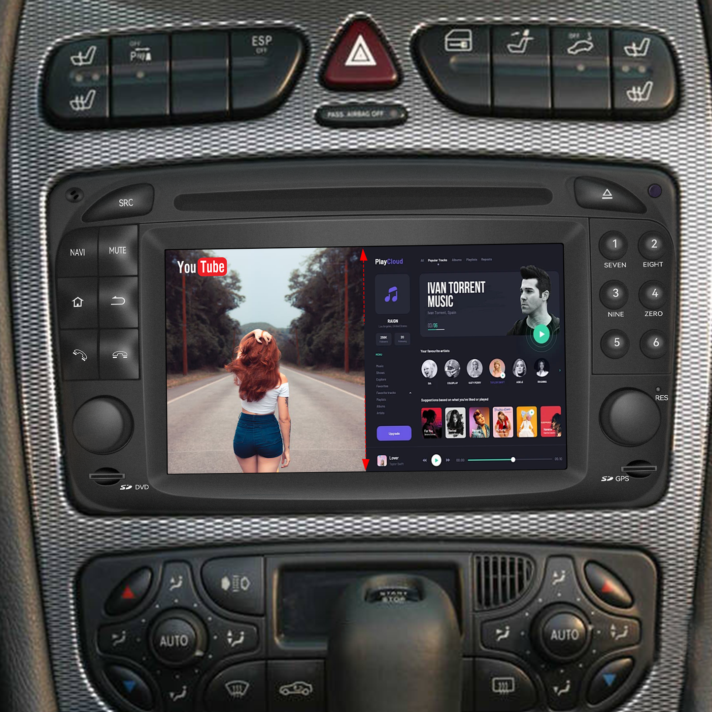 Wit-up Mercedes W203 S203 Radio Upgrade 6.2 Touch Screen Add Wireless Apple CarPlay Android Auto Android System GPS Navigation Google Maps Vehicle Cameras Bluetooth Calls AM FM DVD Netflix Spotify TikTok