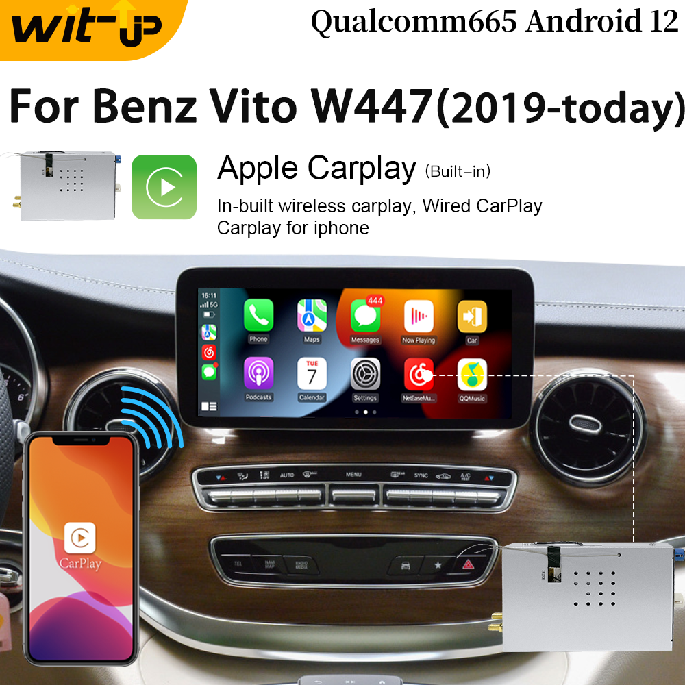 Wit-Up Android Auto Apple CarPlay Adapter For Mercedes Vito 12.3" W447 NTG6.0 2019- present MBUX Radio  Auto Spotify Wireless Android 13 CarPlay Adapter Player Without Touch Upgrade Screen Reverse Camera - Wit-Up Media Refit Tech