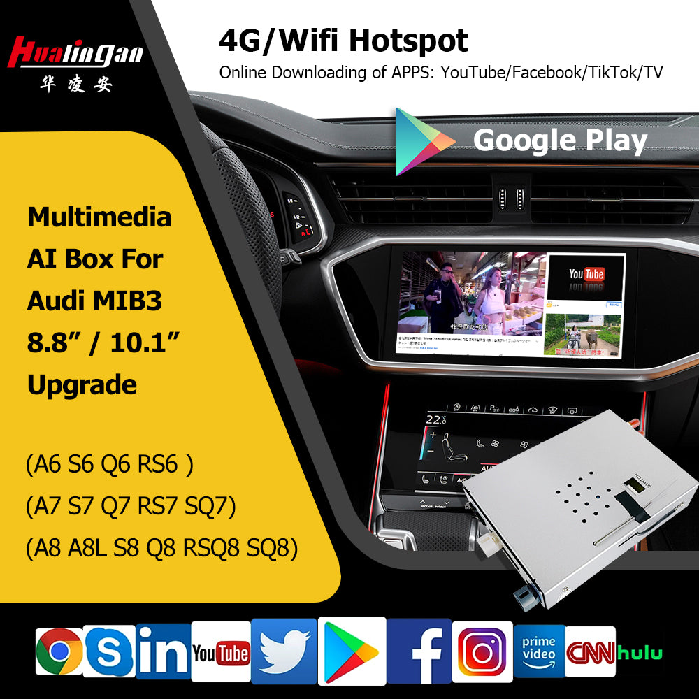 Wit-Up Audi Wireless Carplay Adapter For A8 S8 D5 2018-Today MIB3 System Upgrade Apple CarPlay Android Auto Navigation Bluetooth Music Touch Screen Spotify Access Apps Google Maps By Wi-Fi 4G Connect