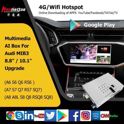 Wit-Up Audi Wireless Carplay Adapter For A8 S8 D5 2018-Today MIB3 System Upgrade Apple CarPlay Android Auto Navigation Bluetooth Music Touch Screen Spotify Access Apps Google Maps By Wi-Fi 4G Connect