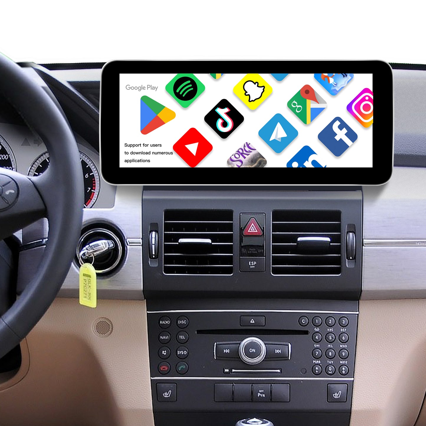 Mercedes GLK X204 NTG 4.0 Upgrade 12.3 Android Touch Screen Wireless Apple CarPlay Android Auto Split Screen Mode Samsung Phone Apps Mirror Full Screen Navigation Waze Netflix Spotify Backup Cameras