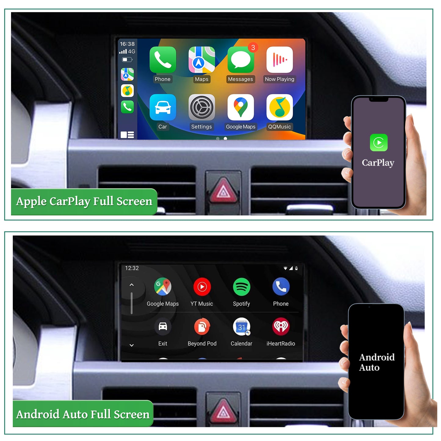 Mercedes GLK X204 NTG 4.0 install 7 inch Android Touch Screen Wireless Apple CarPlay Android Auto Split Screen Mode Samsung Phone Apps Mirror Full Screen Navigation Waze Netflix Spotify Backup Cameras