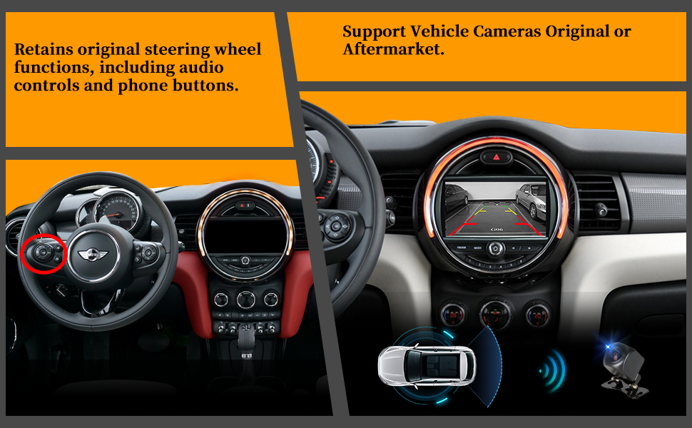 Wit-up 6.5 Mini Cooper NBT F60 Apple CarPlay Upgrade 7-inch Touch Screen Wireless Android Auto Netflix Navigation Google Maps Vehicle Cameras Android Apps Games Music Movies TV Receive Calls Via Bluetooth Google Map YouTube Tiktok