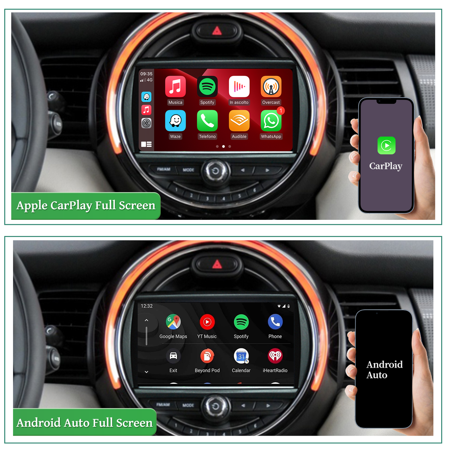 Wit-up 6.5 Mini Cooper NBT F60 Apple CarPlay Upgrade 7-inch Touch Screen Wireless Android Auto Netflix Navigation Google Maps Vehicle Cameras Android Apps Games Music Movies TV Receive Calls Via Bluetooth Google Map YouTube Tiktok