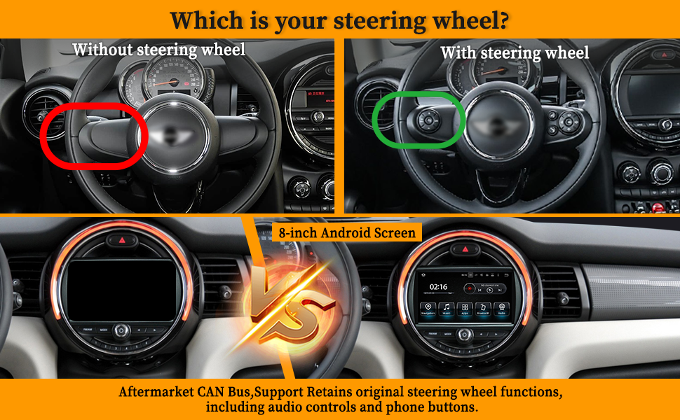 Wit-up 6.5 Mini Cooper NBT F60 Apple CarPlay Upgrade 7-inch Touch Screen Wireless Android Auto Netflix Navigation Google Maps Vehicle Cameras Android Apps Games Music Movies TV Receive Calls Via Bluetooth Google Map YouTube Tiktok