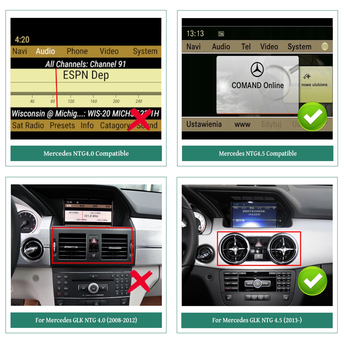 Mercedes GLK X204 NTG 4.5 install 10.25 Android Touch Screen Wireless Apple CarPlay Android Auto Split Screen Mode Samsung Phone Apps Mirror Full Screen Navigation Waze Netflix Spotify Backup Cameras