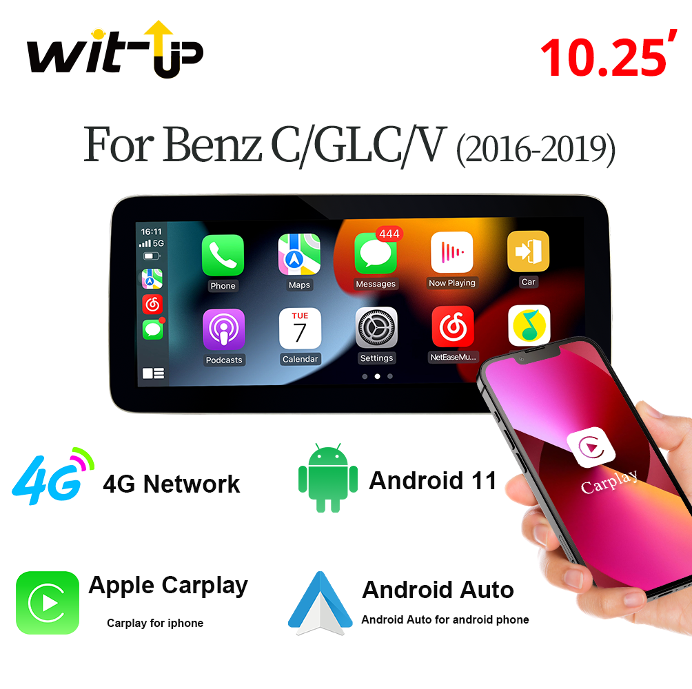 Android 13 Car Stereo 10.25 "Car Touch ScreenFor Mercedes Benz C GLC Class W205 X253 2015-2018 year car with ntg5.0 Apple CarPlay - Wit-Up Media Refit Tech