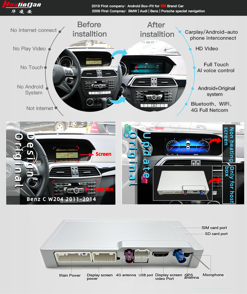 Wit-Up 8.8" Touchscreen GPS Navi Autoradio Stereo Wireless Carplay For Mercedes Benz C W204 2011-2014 Youtube Apply Carplay AirPlay Mirroring Wired Android