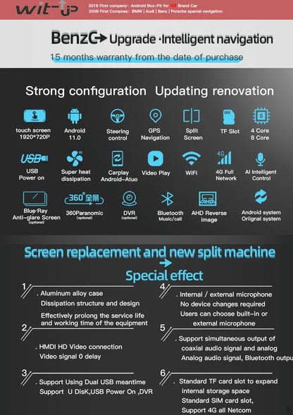 Wit-Up For Mercedes Benz C W204 2008-2010 10.25" Touch Screen Carplay Android 12 GPS Navi CarPlay Autoradio Car Stereo DVD Multimedia Player Auto GSP Wifi - Wit-Up Media Refit Tech