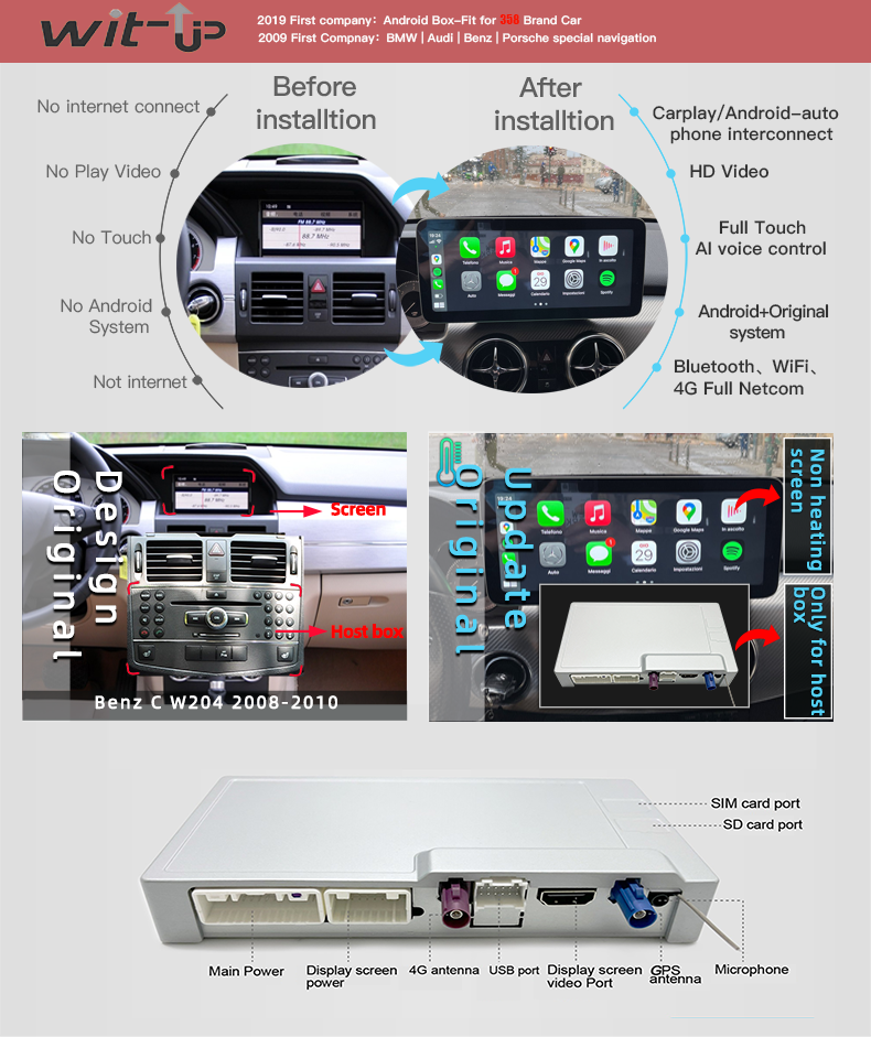 Wit-Up 10.25" Touchscreen GPS Navi Autoradio Stereo Wireless Carplay For Benz GLK 2008-2015 Youtube Apply Carplay  Mirroring - Wit-Up Media Refit Tech