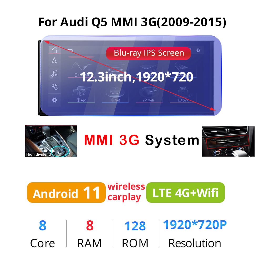 Wit-Up For Audi Q5 2009-2017 12.3" Touchscreen upgrade Android radio Aftermaket GPS Navi CarPlay Autoradio Car Stereo Multimedia